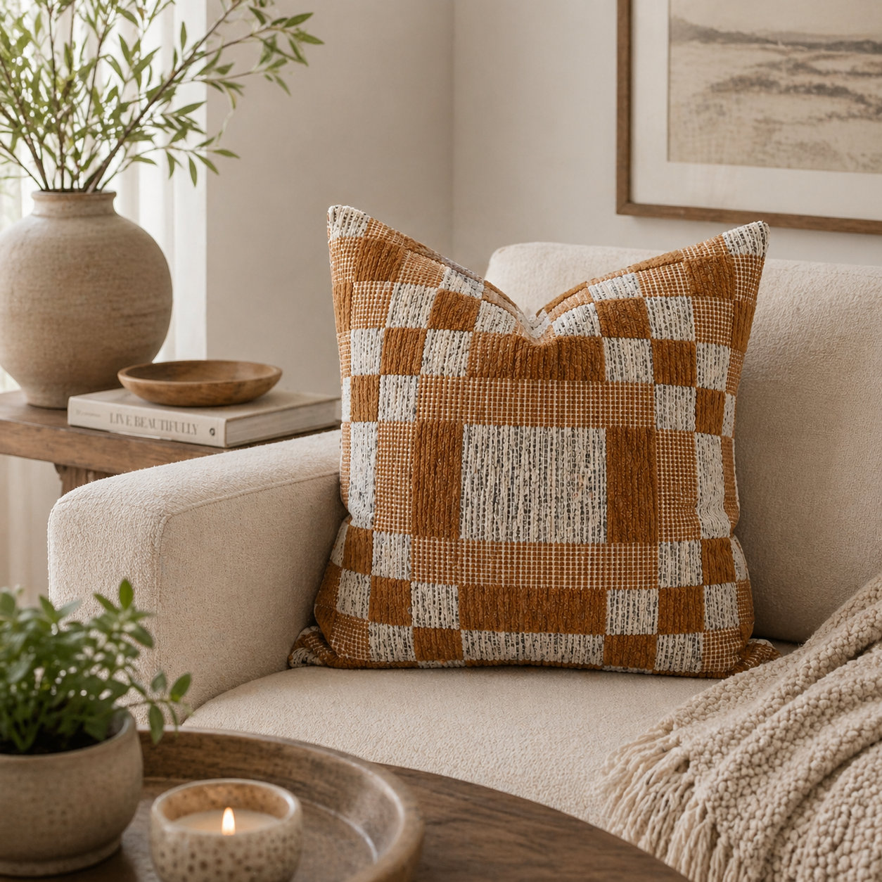 Langdon Shapes Throw Pillow, Mustard, 20''H x 20'' W