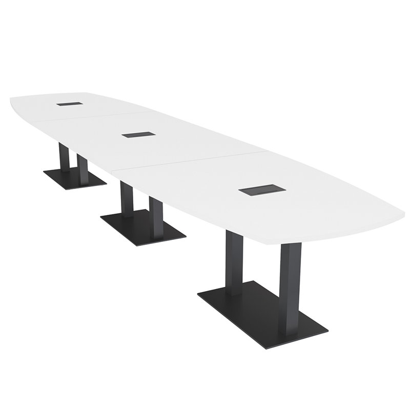 Table de réunion Arc-Boat avec base en métal double 2 modules de puissance et de données, Noir mat, Blanc classique