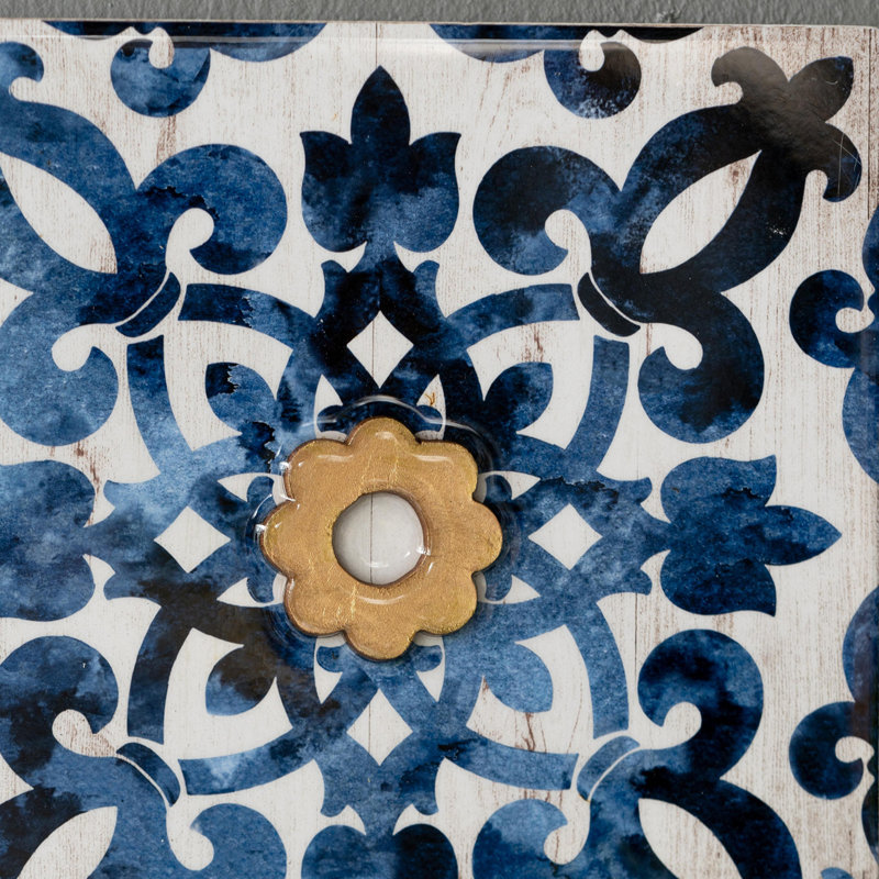 Décoration murale abstraite bleue, blanche et dorée S / 4, 9,5 x 9,5 po