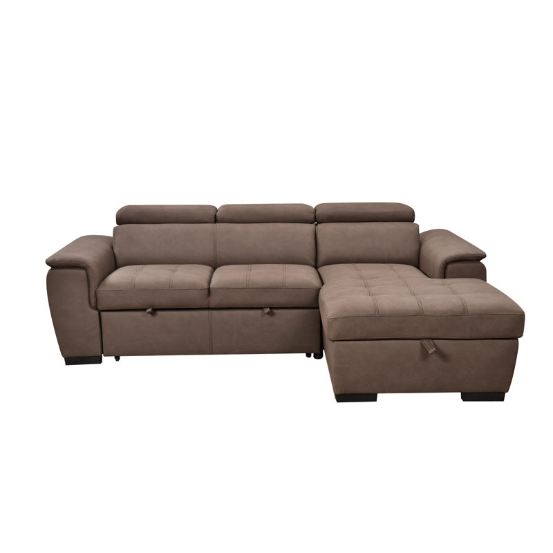Canapé modulaire convertible 96,45 po avec méridienne de rangement Morthal, Brun foncé
