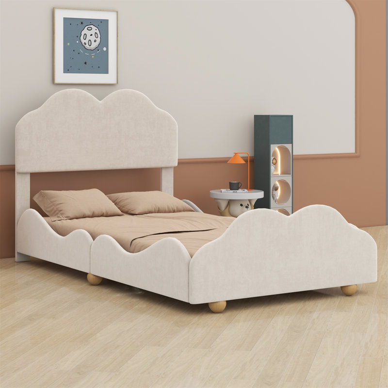 Lit plateforme tapissier Jahdari, Beige, Simple