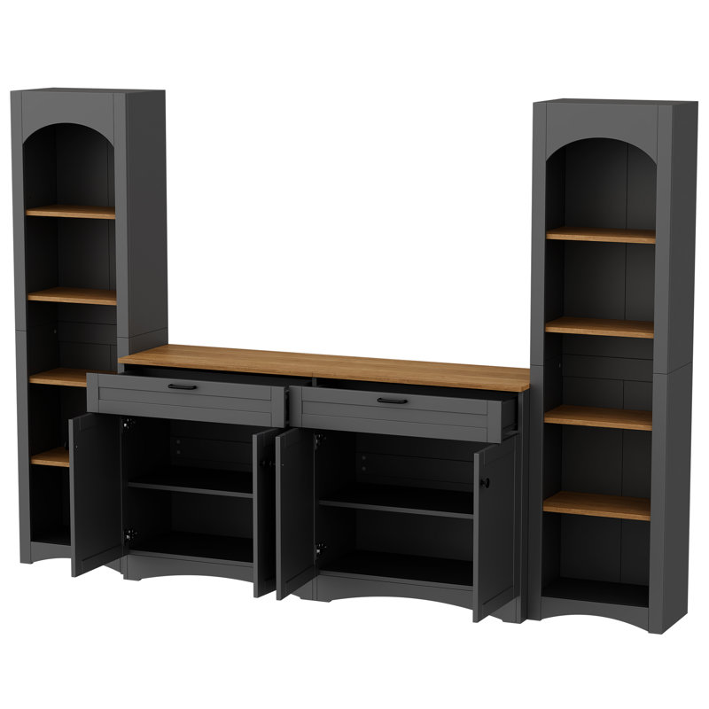 Meuble audio-vidéo de style Mid-Century rustique avec rangement, meuble télé gris pour téléviseur de 70 po, tablettes réglables décoratives de style salon, téléviseurs