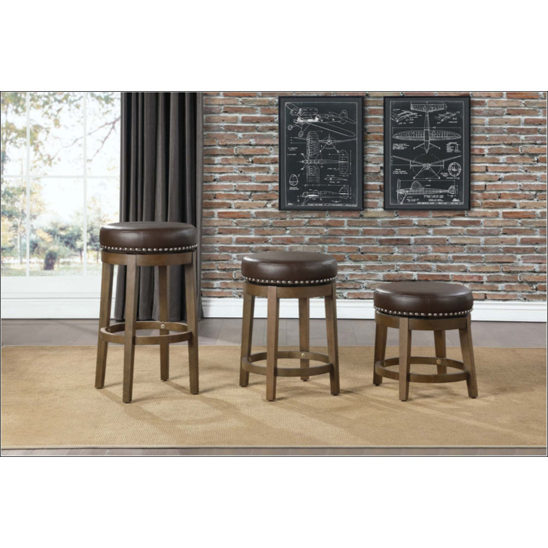 Ensemble de 2 tabourets ronds et pivotants, siège pivotant en similicuir à 360 degrés et garniture cloutée, Brun
