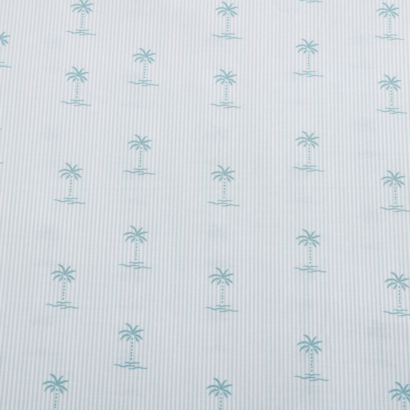 Kew Palms Blue Queen Cotton Percale Sheet Set