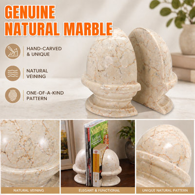 Set of 2 Natural Marble Dome-shaped bookends