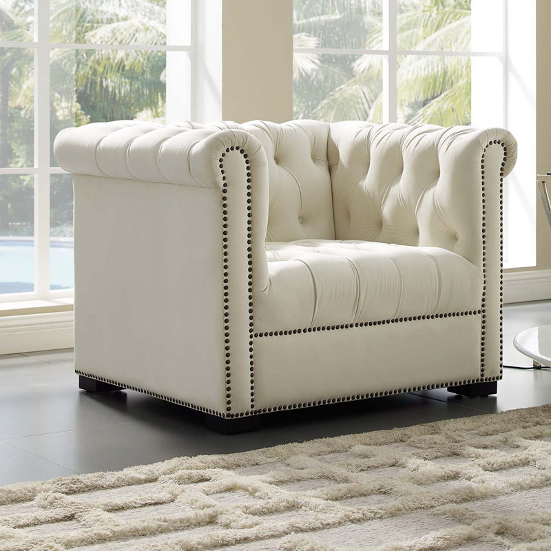 Fauteuil Heritage en velours rembourré par Modway, Ivoire