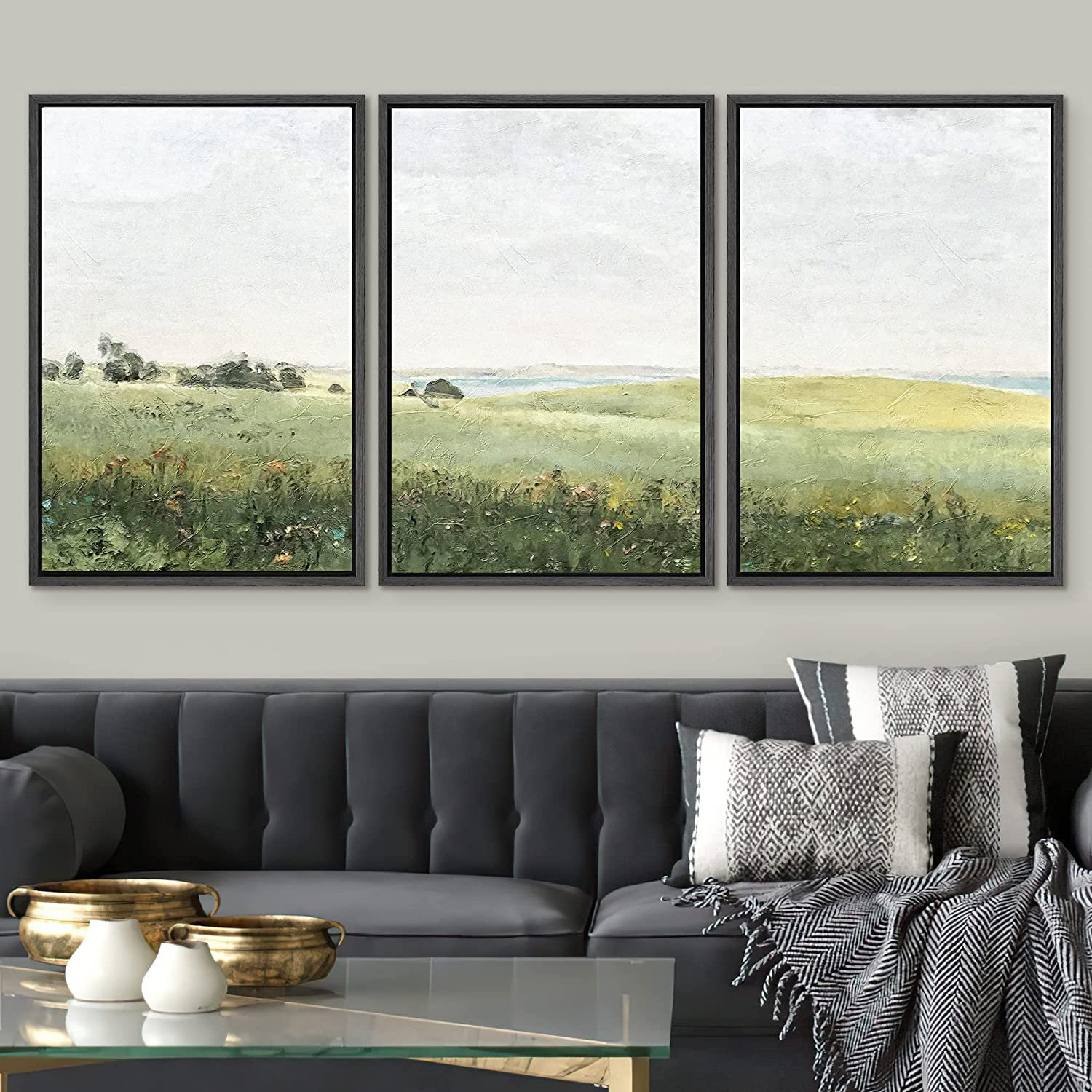 3 Piece Floater Frame Print on Canvas SIGNLEADER Frame Color: Black, Size: 36 H x 72 W x 1.5 D