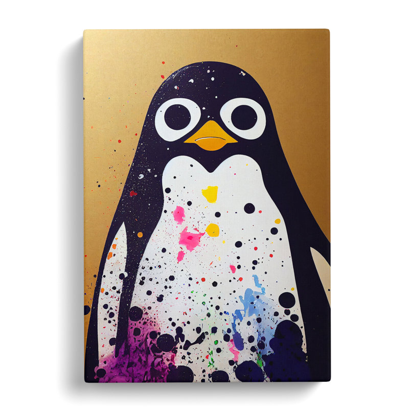 Paint Splash Penguin No.3 - Wrapped Canvas, 50cm H x 35cm W x 3cm D