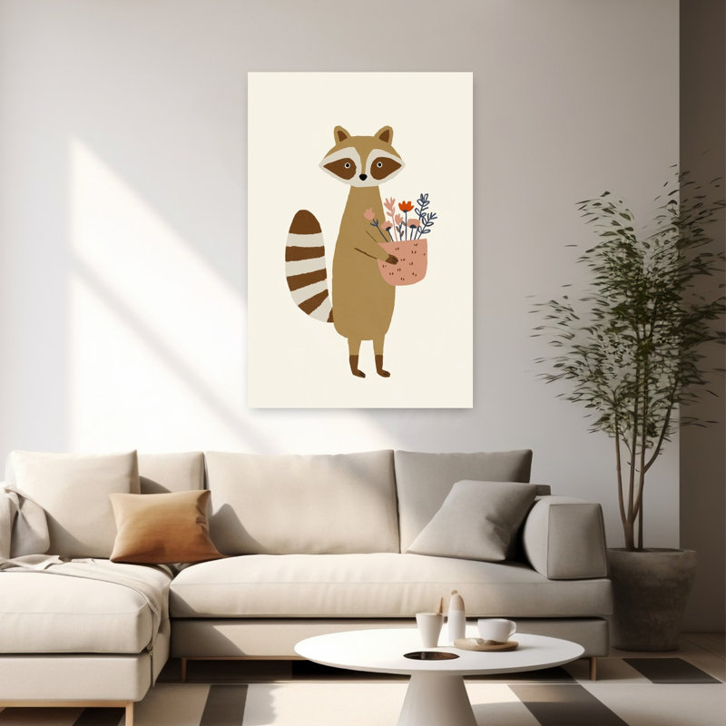 Raccoonwithflowers Whimsical Abstract Animal Flower Wall Art Print 1 Piece Wrapped Canvas Wall Art, 152.4cm H x 101.6cm W