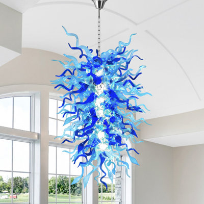 Multi Blue Hand Blown Glass Luxury Chandelier with Bulbs