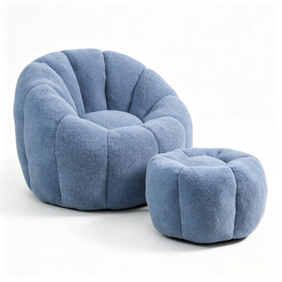 Light Blue Teddy Foam Bean Bag Chair, Ergonomic Armrest Fluffy Lazy Sofa for Bedroom Dorm Game Room