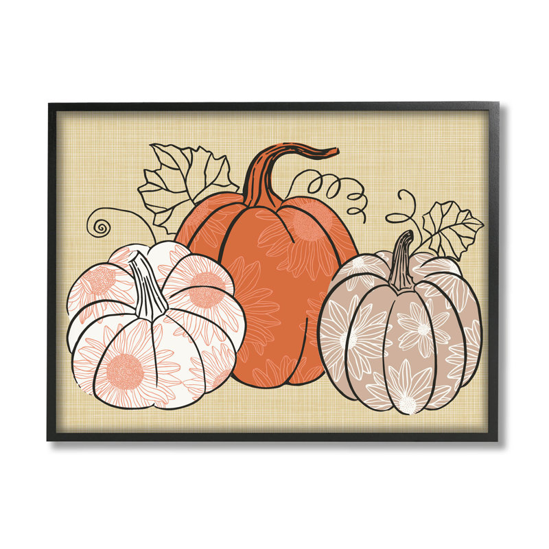 Motif automnal de citrouilles tournesol at-108, Giclée encadrée noir minuit, H 11 po x l 14 po x P 1,5 po