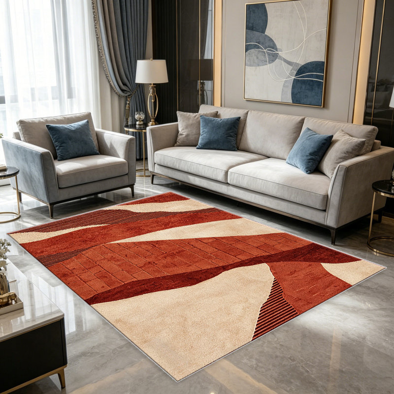 Red Abstract Wave carpet-easy to clean, machine-washable, soft and comfortable; suitable for door mats, kitchens, living rooms, bedrooms, corridors, and laundry areas. Easy to clean, durable carpet for home decoration.