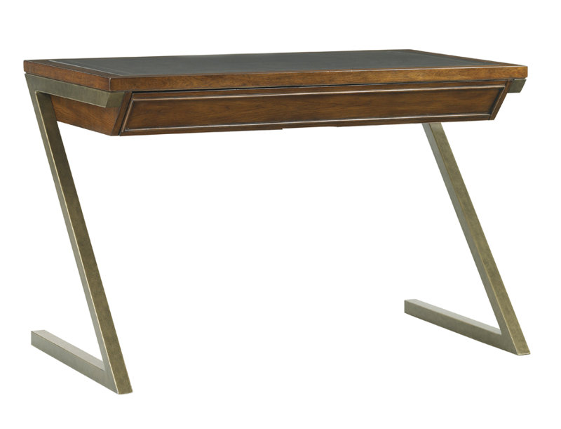 Brown Wood Transitional Home Office Desk with Drawer and Filing Cabinet