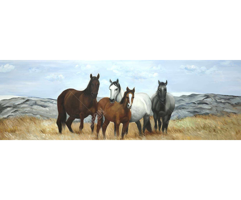 Rustic Blue Framed Canvas - Horses in Meadow by Sun Decor