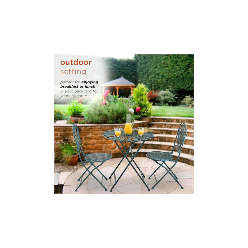 Ensemble bistro rustique en métal à plumes de paon - sièges de patio, bleu clair