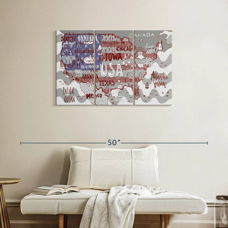 Keiri Patriotic USA Map, 24" H x 38" W