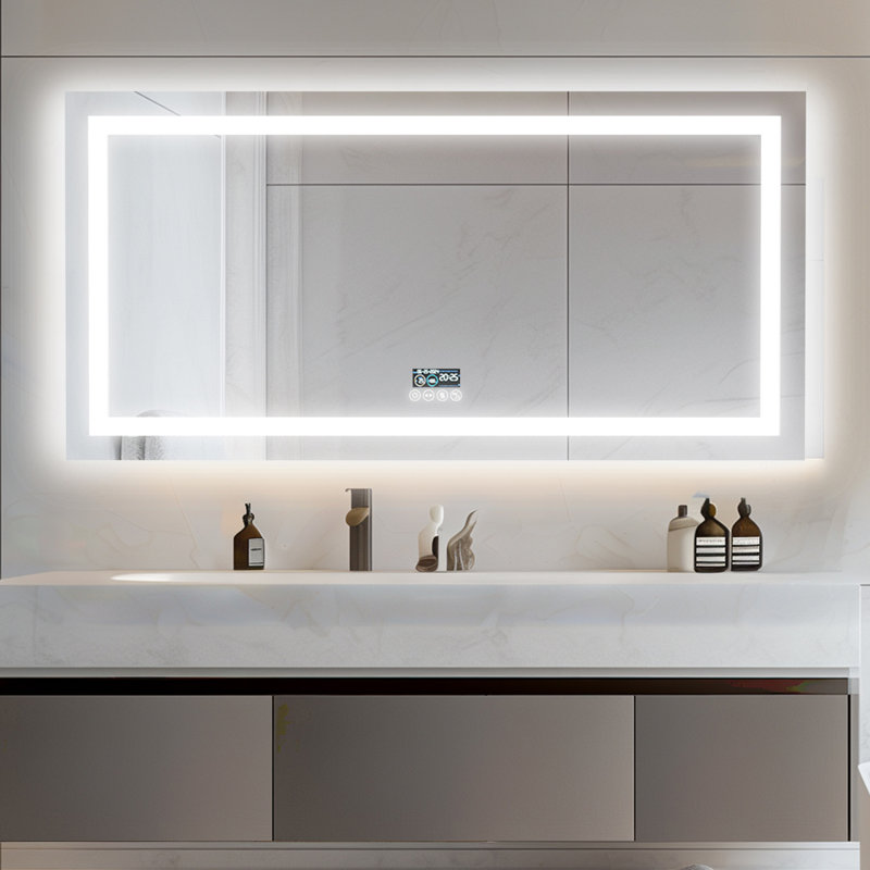 LED Lighted Wall Bathroom Mirror Dimming with Bluetooth Speaker, Front-lit and Backlight, Defog, 80 cm H x 160 cm W