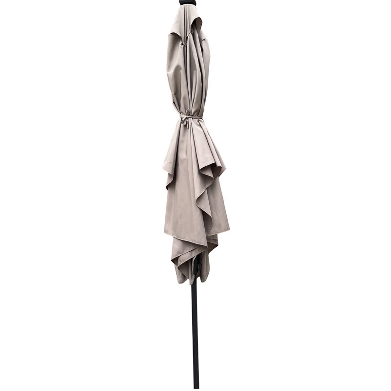 Parasol rectangulaire à DEL pour terrasse - 10 pi x 6,5 pi, auvent, avec mécanisme d'inclinaison et de manivelle de 6,5 pi pour une construction extérieure, inclinaison facile, 26 lumières, pour résister aux intempéries,