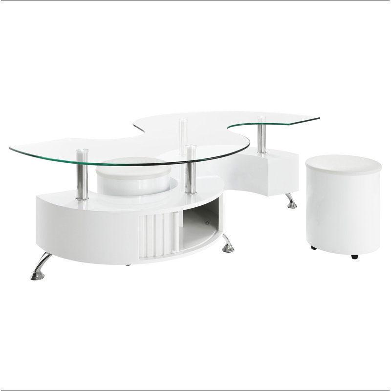 Ensemble de table basse et tabourets haute brillance 3 pièces