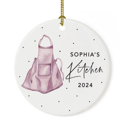 Ornement de cuisson personnalisé, tablier de cuisine rose, décoration d'arbre de Noël en céramique, cadeau pour boulanger, maman ou grand-mère