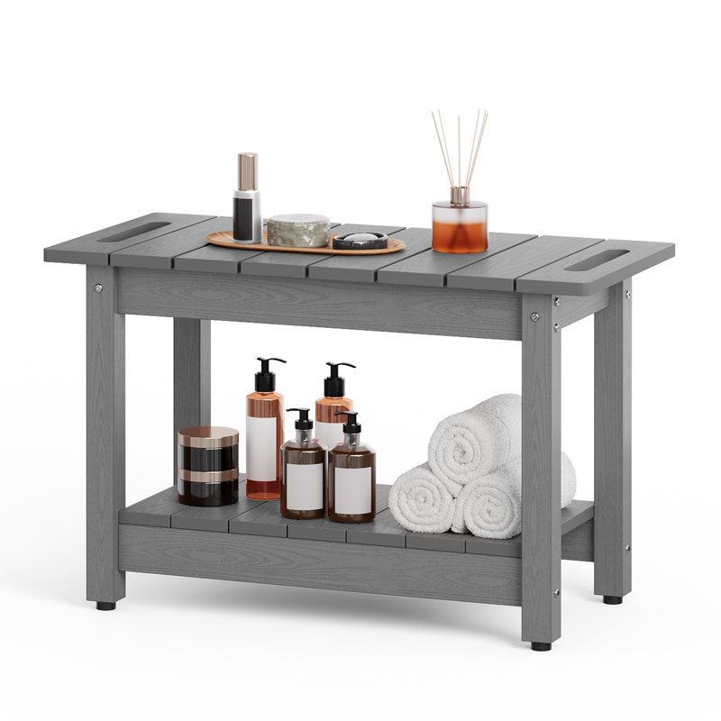 Banc de douche 24 po imperméable HiPS, tabouret de douche toutes saisons, capacité de poids de 400 lb, pieds antidérapants, gris