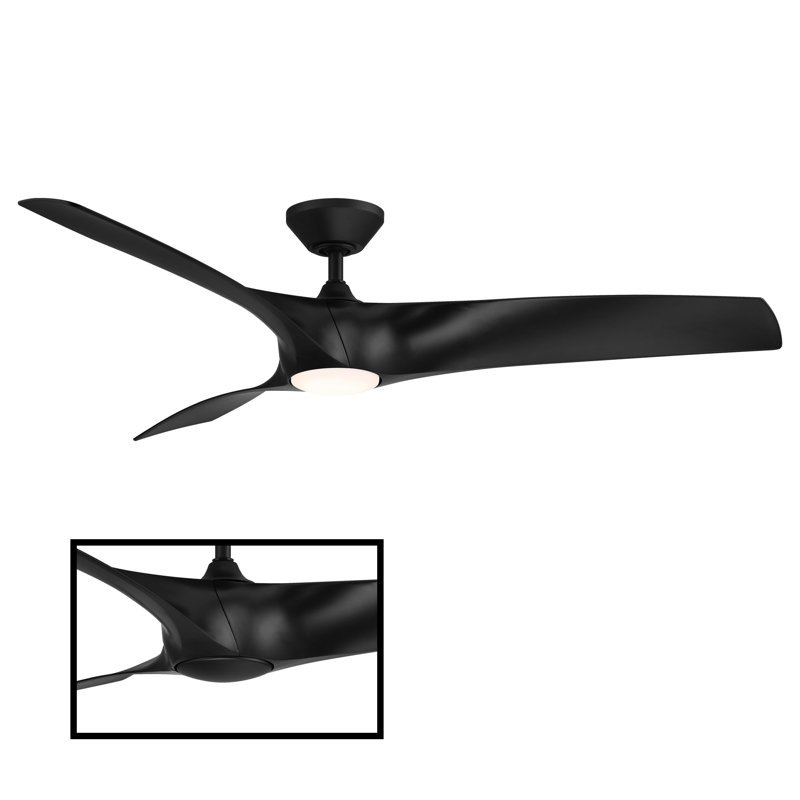 Zephyr 3 - Blade Outdoor/Indoor Smart Ceiling Fan with Light Kit And Remote Control Included, Matte Black, 62"
