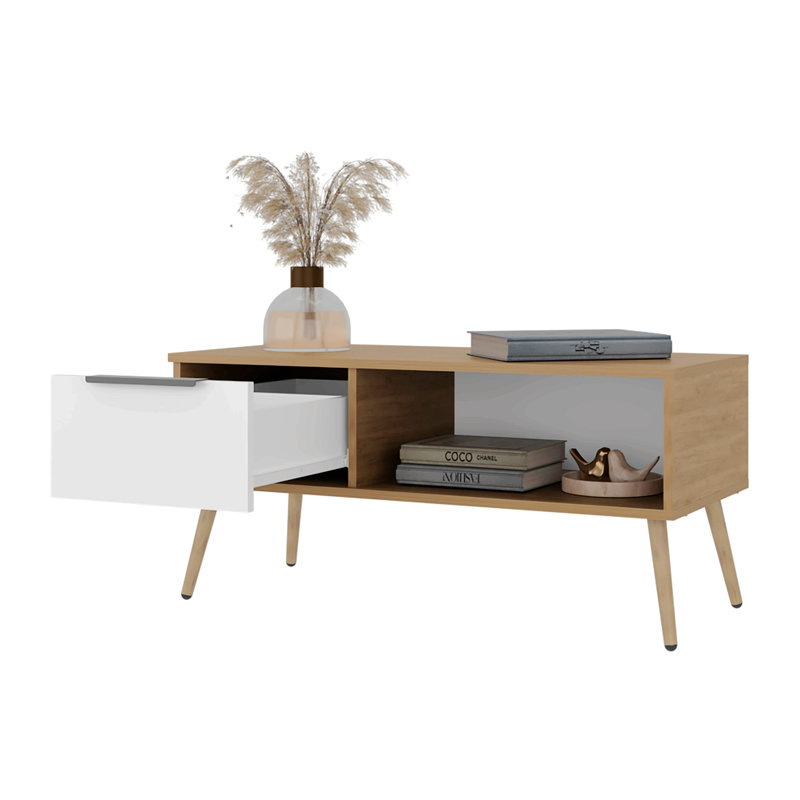 Table basse avec tiroir de rangement et tablette ouverte