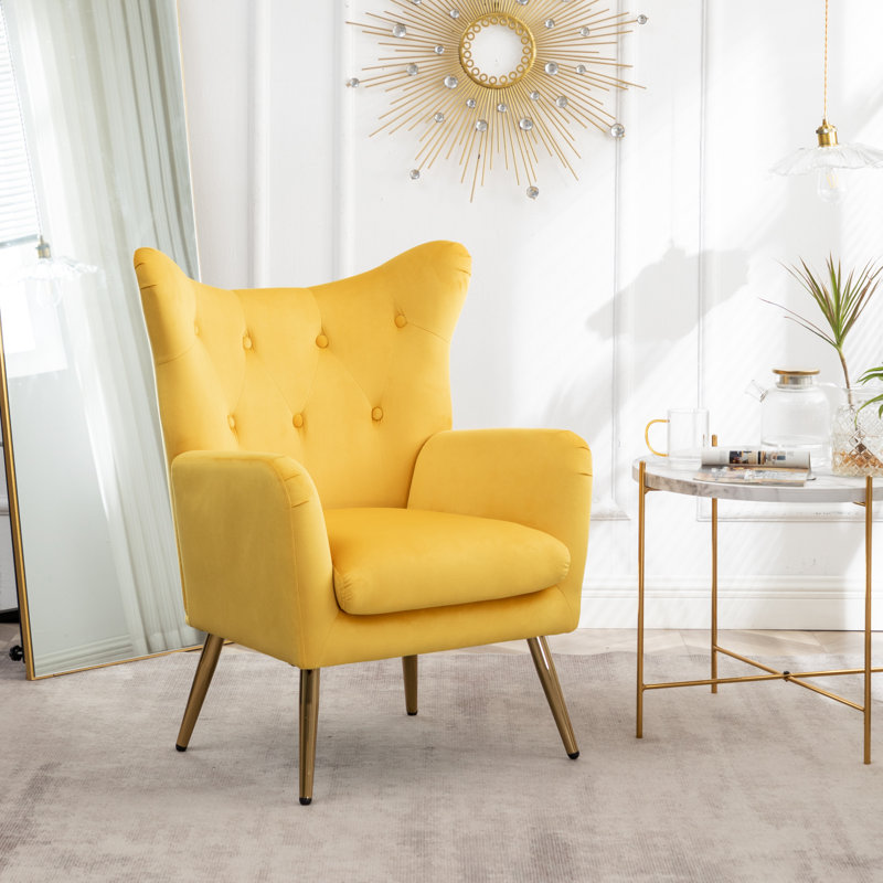 Fauteuil en velours capitonné 30,25 po Rily, Jaune