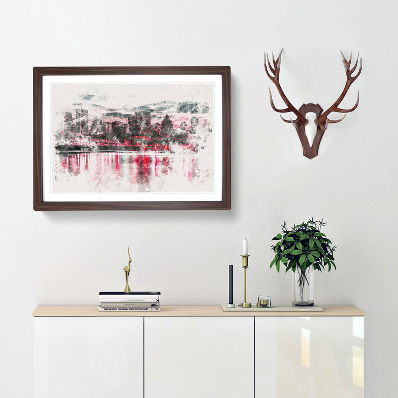 The Montreal Canada Skyline - Picture Frame Painting Print, 24cm H x 33cm W x 2cm D, Walnut Framed