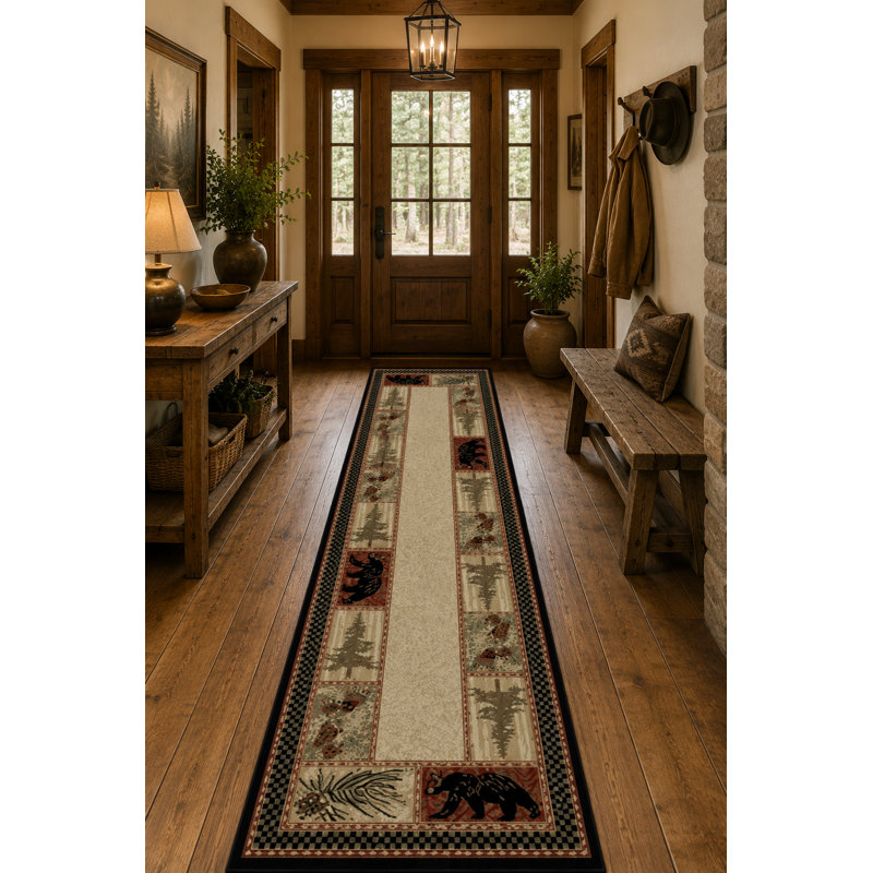 Tapis géométrique beige / noir Seagle, Tapis de couloir 2 pi x 8 pi