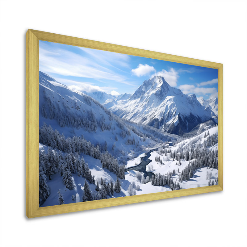 Paysage de montagne d'hiver - Vallée d'hiver, Cadre doré à coins fermés, H 12 po x l 20 po x P 1 po