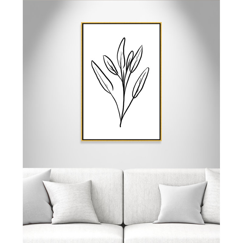 Fleurs simples 2 - reproduction de dessin, H 37,5 po x l 25,5 po x P 2 po, Toile encadrée d'or