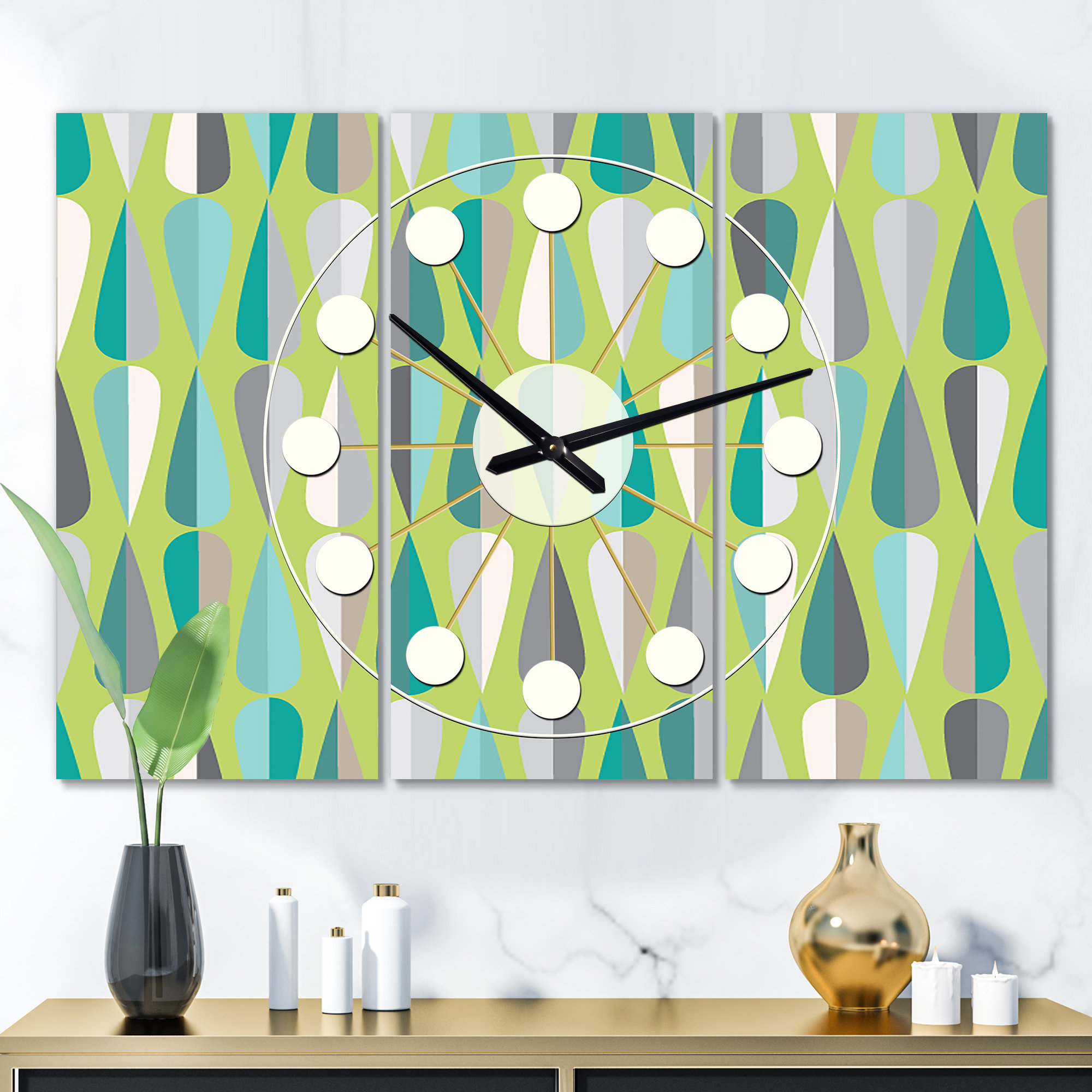 East Urban Home Oversized Retro Abstract Drops V Mid-Century Wall Clock ...