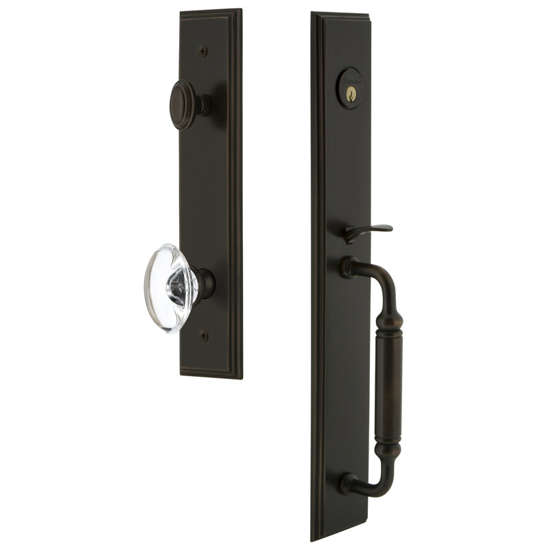 Carré Handleset with Single Cylinder Deadbolt and Provence Door Knob and Rosette, Timeless Bronze, 2.75"