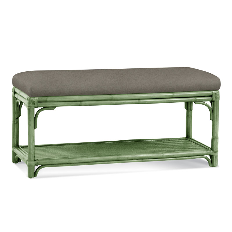 Summer Retreat Wicker Shelf Storage Bench, Celery, White Textured Performance; 0865-91