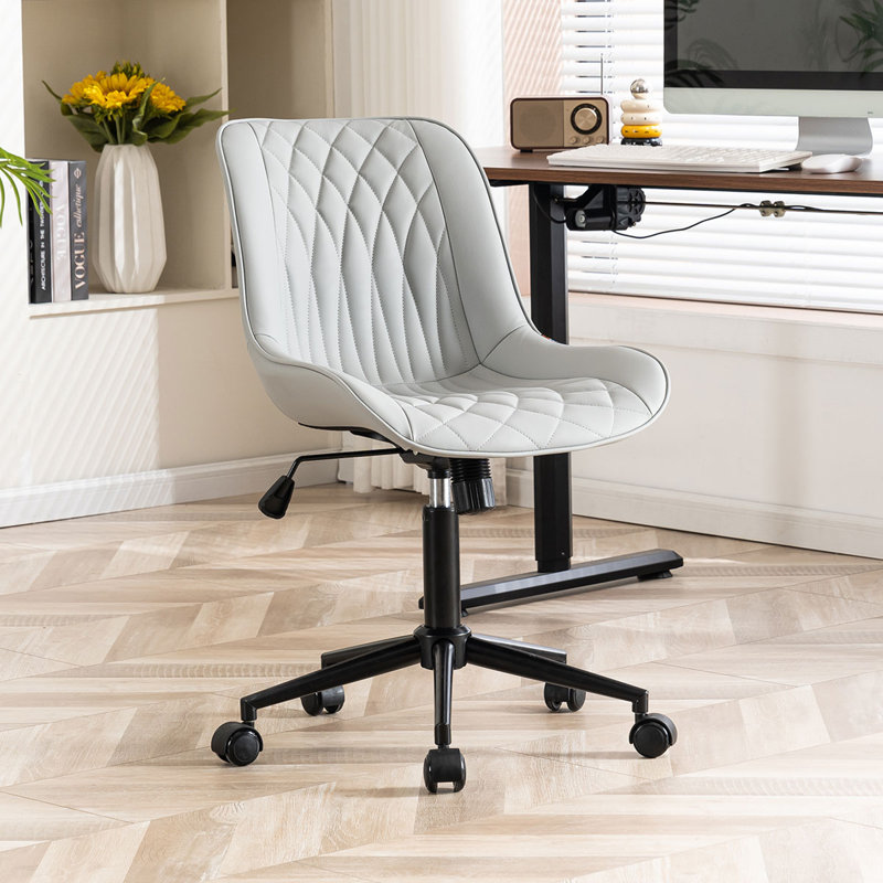 Armless Swivel Office Chair Faux Leather Upholstered Waterproof Desk Chair Ergonomic Adjustable Computer Chair, Gray