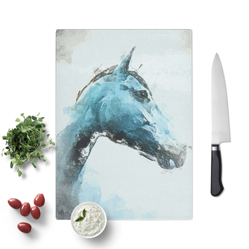 Tempered Glass Horse Chopping Board, 28.5 cm W x 39 cm L