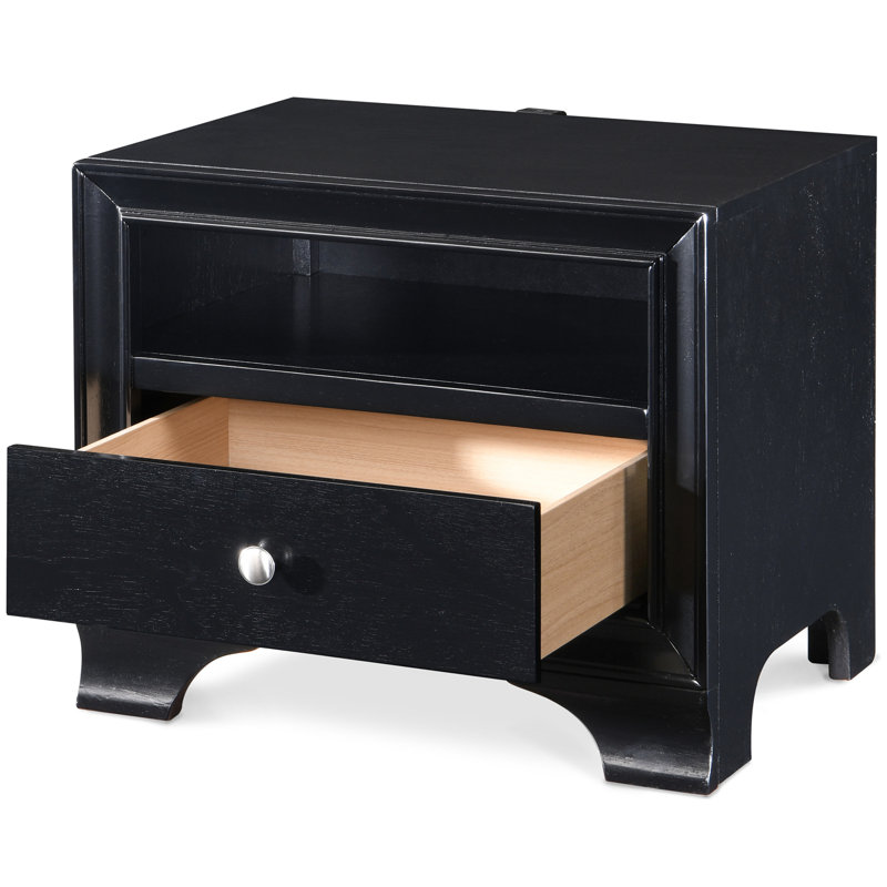 Edmond Black Wood Nightstand with USB Charging Station