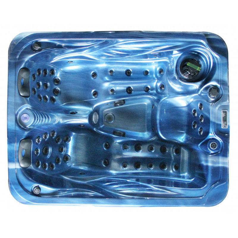 Belfry Bathroom Mireles 220 Volt 3 Person Acrylic Rectangle Hot Tub, Brown, Blue