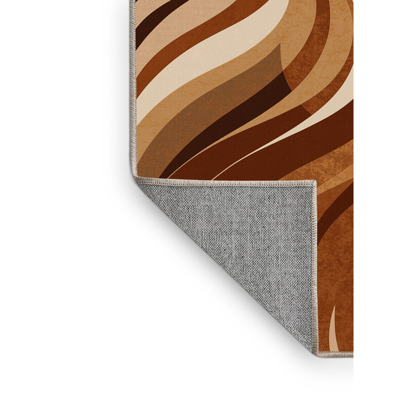 Tapis brun moderne et beige lavable à la machine Osazee Lion, 3 X 5