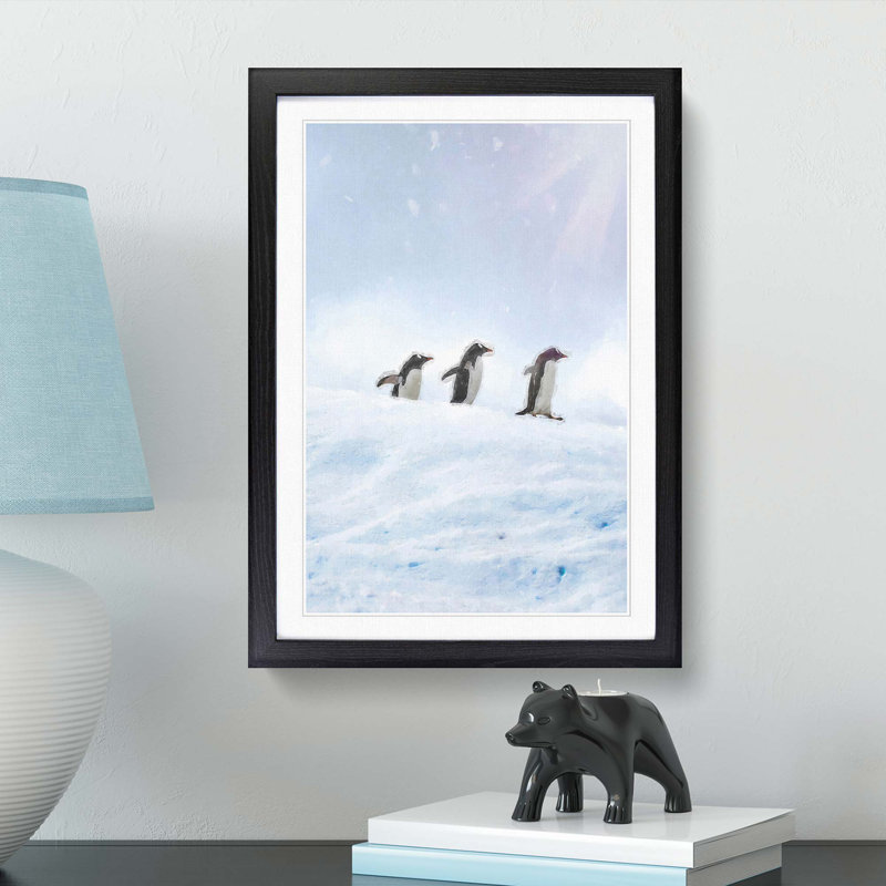 Three Penguins in the Antarctica - Framed Print, 91cm H x 60cm W x 2cm D, Black