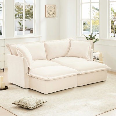 2 avec 2 repose-pieds, chenille, crème, assise en chenille crème, assise spacieuse agréable