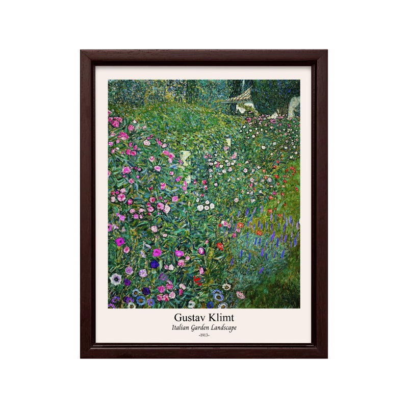 Gustav Klimt - Jardin italien n ° 2, 11"H x 14"W, Poster, Brown Framed