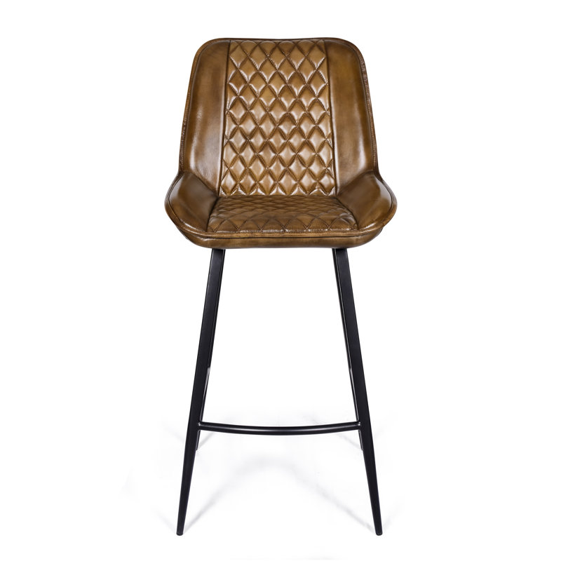 Upholstered Counter Stool with Metal Frame, Brown 
