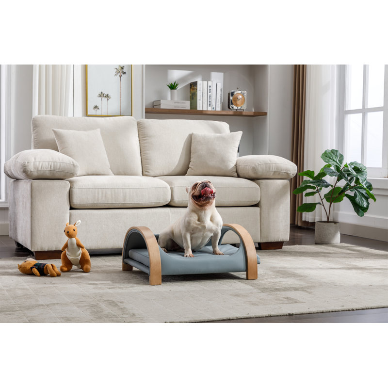 Canapé-lit pour chien avec structure en bois massif, coussin en polyuréthane résistant aux égratignures, taille moyenne