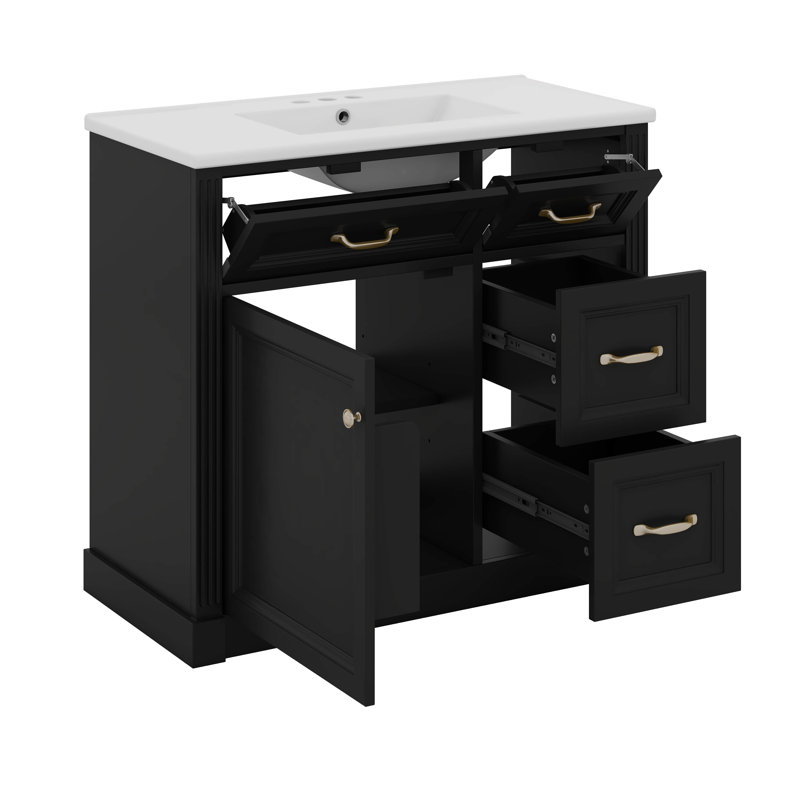 Ensemble de meuble-lavabo 36 po avec lavabo, meuble de rangement pour salle de bain avec 2 tiroirs et 2 tiroirs rabattables, tablette réglable