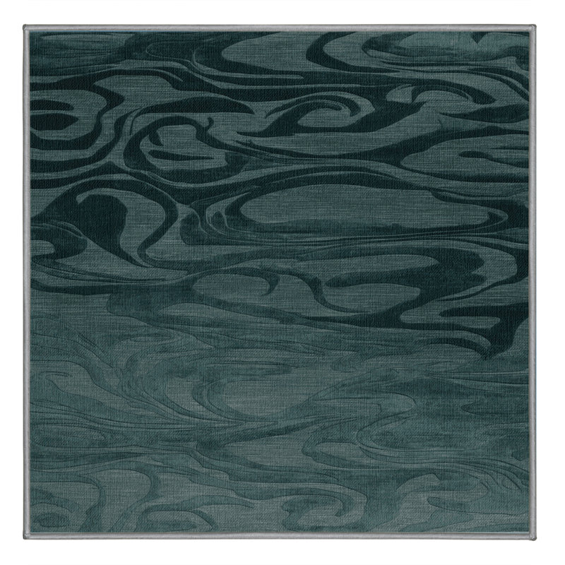 Tapis abstrait vert lavable à la machine, Carré 4 pi