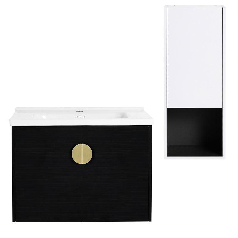 Armoire de salle de bain avec lavabo en céramique et boîte latérale - meuble-lavabo moderne en contreplaqué avec tiroir 28 po
