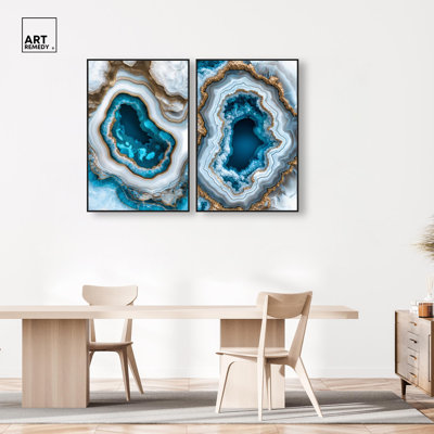 Ensemble de décorations murales « Gilded Geode Eyes » sur toile par Art Remedy, cadre noir, 10 x 15